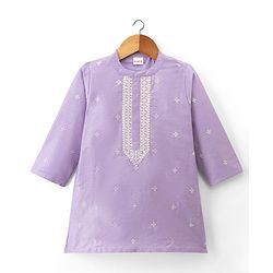 Babyhug Cotton Blend Woven Full Sleeves Floral Embroidered Kurta & Pyjama Set - Lavender