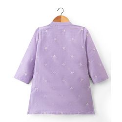 Babyhug Cotton Blend Woven Full Sleeves Floral Embroidered Kurta & Pyjama Set - Lavender