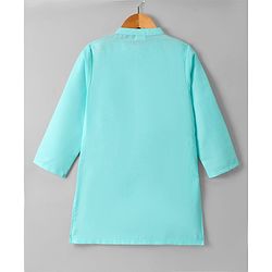 Babyhug Cotton Blend Woven Full Sleeves Kurta Pyjama Set With Floral Printed Jacket - Blue