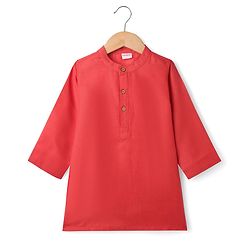 Babyhug Cotton Blend Woven Full Sleeves Kurta Pyjama Set With Floral Printed Jacket - Red