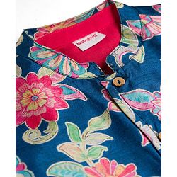 Babyhug Cotton Blend Woven Full Sleeves Kurta Pyjama Set With Floral Printed Jacket - Red