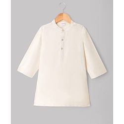 Babyhug Cotton Blend Woven Full Sleeves Solid Kurta Pyjama Set With Embroidered Jacket - Offwhite