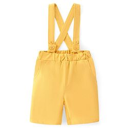 Babyhug Single Jersey Knit Half Sleeves Solid Shirt & Shorts Set With Bow Applique & Attached Suspender - Grey & Yellow