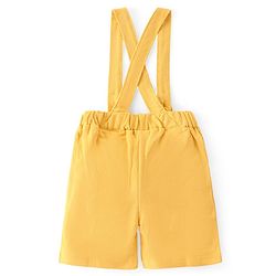 Babyhug Single Jersey Knit Half Sleeves Solid Shirt & Shorts Set With Bow Applique & Attached Suspender - Grey & Yellow