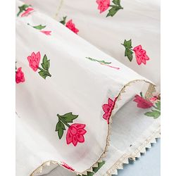 Babyhug Cambric Woven Sleeveless Tiered Ethnic Dress with Floral Print - White