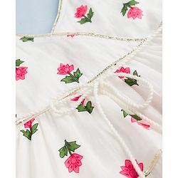 Babyhug Cambric Woven Sleeveless Tiered Ethnic Dress with Floral Print - White