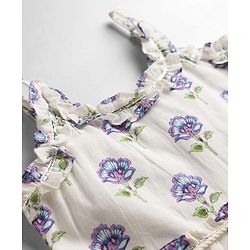 Babyhug Cambric Woven Sleeveless Ethnic Dress With Floral Print - White
