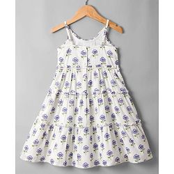 Babyhug Cambric Woven Sleeveless Ethnic Dress With Floral Print - White