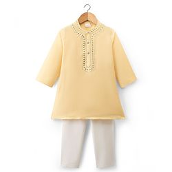 Babyhug Cotton Blend Woven Full Sleeves Embroidered Kurta Pyjama Set - Light Yellow