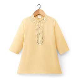 Babyhug Cotton Blend Woven Full Sleeves Embroidered Kurta Pyjama Set - Light Yellow