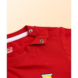 Babyhug Single Jersey Knit Half Sleeves T-Shirt & Shorts Set With Vehicles Print - Red