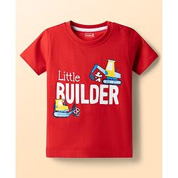 Babyhug Single Jersey Knit Half Sleeves T-Shirt & Shorts Set With Vehicles Print - Red