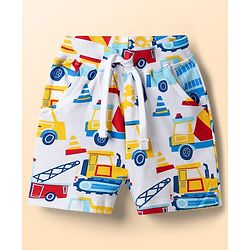 Babyhug Single Jersey Knit Half Sleeves T-Shirt & Shorts Set With Vehicles Print - Red