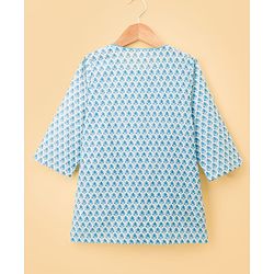 Babyhug Cambric Woven Full Sleeves Floral Printed Kurta Dhoti Set - Blue