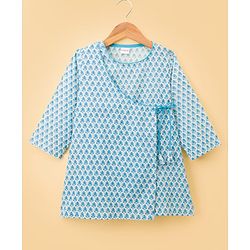 Babyhug Cambric Woven Full Sleeves Floral Printed Kurta Dhoti Set - Blue