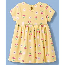 Babyhug 100% Cotton Interlock Knit Half Sleeves Floral & Cherry Printed Frock With Bloomer - Yellow