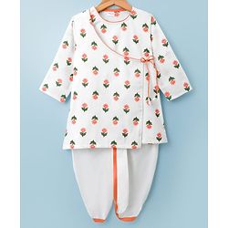 Babyhug Cambric Woven Full Sleeves Floral Printed Kurta Dhoti Set - White