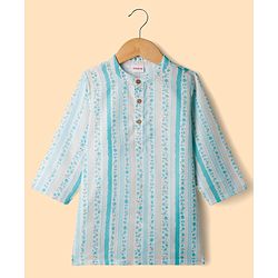 Babyhug Cambric Woven Full Sleeves Kurta Pyjama Set With Floral Print - Light Green