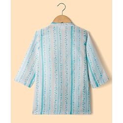 Babyhug Cambric Woven Full Sleeves Kurta Pyjama Set With Floral Print - Light Green