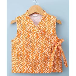 Babyhug Cambric Woven Full Sleeves Kurta Pyjama Set with Printed Nehru Jacket - Orange