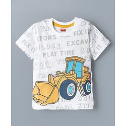 Babyhug Single Jersey Knit Half Sleeves T-Shirt & Shorts Set with Excavator Print - Yellow & White