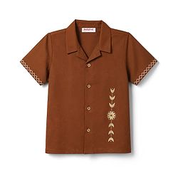Babyhug Woven Half Sleeves Embroidered Ethnic Shirt - Brown