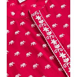 Babyhug Cambric Woven Full Sleeves Kurta Pyjama Set With Elephant Print - Red