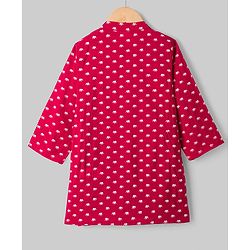 Babyhug Cambric Woven Full Sleeves Kurta Pyjama Set With Elephant Print - Red