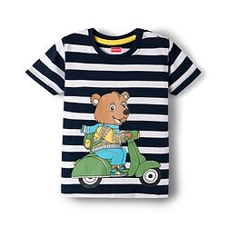 Babyhug 100% Cotton Knit Half Sleeves Striped & Animal Printed T-Shirt & Shorts Set - Yellow