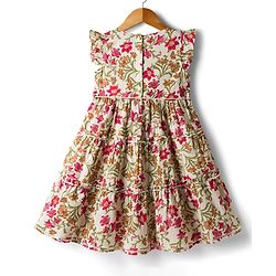 Babyhug Cambric Woven Sleeveless Ethnic Dress With Floral Print - White