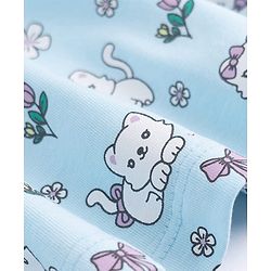Babyhug 100% Cotton Frock and Bloomer with Half Sleeves and Cat Print With Bow Applique - Light Blue
