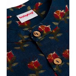 Babyhug 100% Cotton Cambric Woven Full Sleeves Kurta Pyjama Set With Floral Print - Navy Blue