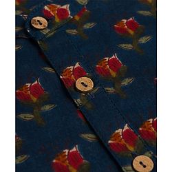 Babyhug 100% Cotton Cambric Woven Full Sleeves Kurta Pyjama Set With Floral Print - Navy Blue