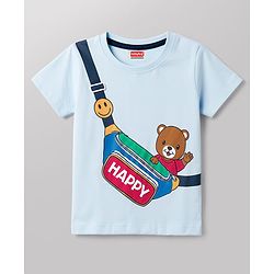 Babyhug 100% Cotton Single Jersey Knit Half Sleeves T-Shirt & Shorts Set With Bear & Bag Print - Blue