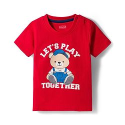 Babyhug 100% Cotton Knit Half Sleeves Bear Printed T-Shirt & Shorts Set - Red & Navy Blue