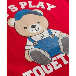 Babyhug 100% Cotton Knit Half Sleeves Bear Printed T-Shirt & Shorts Set - Red & Navy Blue