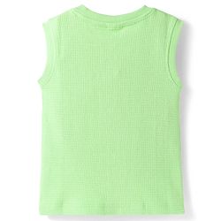 Babyhug Waffle Knit Sleeveless T-Shirt & Shorts Set With Animal Patch - Green