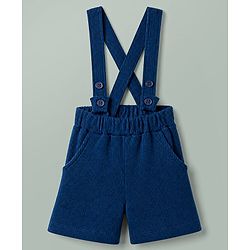 Babyhug Single Jersey Knit Half Sleeves Shirt & Shorts Set With Animal Print & Bow Applique - White & Navy Blue