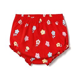 Babyhug 100% Cotton Interlock Knit Half Sleeves Floral Printed Frock With Bloomer - Red