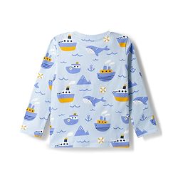 Babyhug Cotton Knit Full Sleeves T-Shirt & Pyjama Co-ord Night Suit with Nautical Print - Blue
