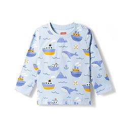 Babyhug Cotton Knit Full Sleeves T-Shirt & Pyjama Co-ord Night Suit with Nautical Print - Blue
