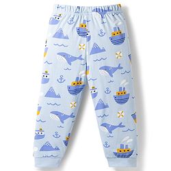 Babyhug Cotton Knit Full Sleeves T-Shirt & Pyjama Co-ord Night Suit with Nautical Print - Blue