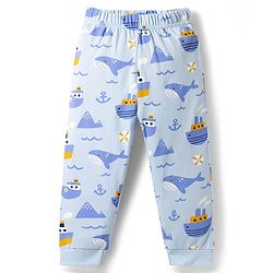 Babyhug Cotton Knit Full Sleeves T-Shirt & Pyjama Co-ord Night Suit with Nautical Print - Blue