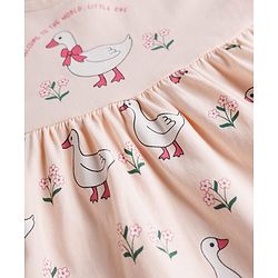 Babyhug 100% Cotton Interlock Knit Half Sleeves Floral & Birds Printed Frock With Bloomer - Pink