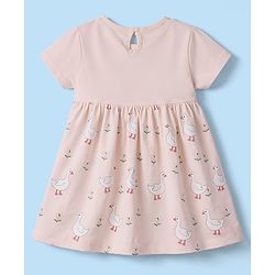 Babyhug 100% Cotton Interlock Knit Half Sleeves Floral & Birds Printed Frock With Bloomer - Pink