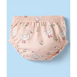 Babyhug 100% Cotton Interlock Knit Half Sleeves Floral & Birds Printed Frock With Bloomer - Pink