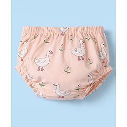 Babyhug 100% Cotton Interlock Knit Half Sleeves Floral & Birds Printed Frock With Bloomer - Pink