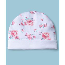 Babyhug 100% Cotton Interlock Knit Cap Mittens & Booties With Floral Print Multicolor - Diameter 14 cm
