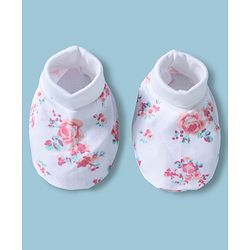 Babyhug 100% Cotton Interlock Knit Cap Mittens & Booties With Floral Print Multicolor - Diameter 14 cm