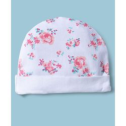 Babyhug 100% Cotton Interlock Knit Cap Mittens & Booties With Floral Print Multicolor - Diameter 14 cm